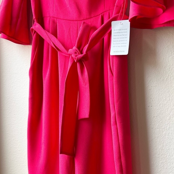 NWT Eliza J Red Off-the-shoulder Bell Sleeve Tie Waist Jumpsuit Sz 6 - Picture 8 of 16
